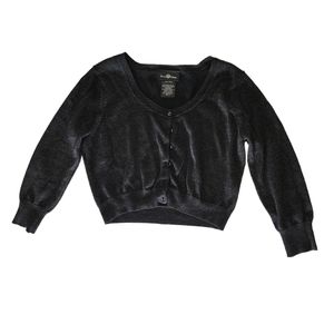 It's Our time Y2K Black Glitter Crop Cardigan Sweater Juniors L Cotton Blend